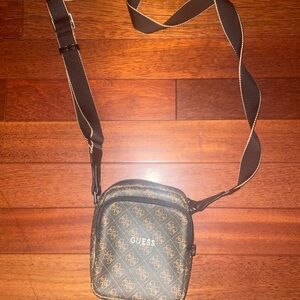 Guess Logo Patterned Brown Messenger Bag